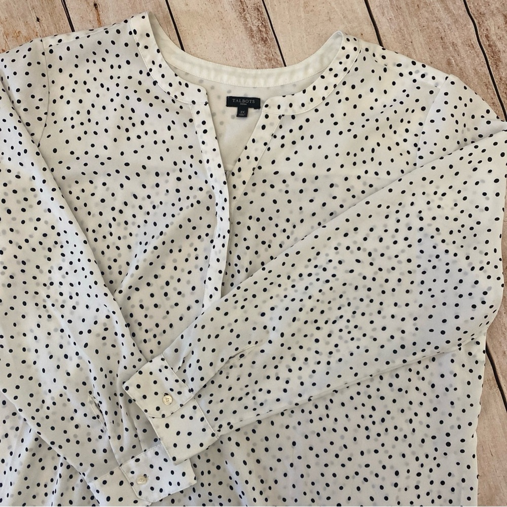 Talbots White Blouse with Black Polka Dots Plus Size 2X Light Weight Chic